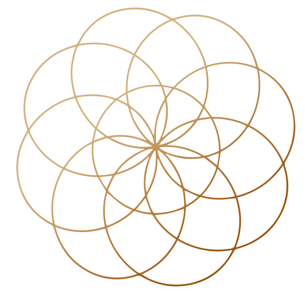 A seed of life mandala. Representing health and wellness, and the interconnectedness of feminine consciousness, particularly during the menopause and perimenopause transition.