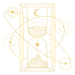 hourglass-cosmos An image of an hourglass, outlined in gold, with the sun and moon, and planets. It represents the seasons of life, and the transition into elderhood. Gwen Diaz, AyD. (Ayurvedic Doctor) offers support for women in the important life stage of perimenopause.