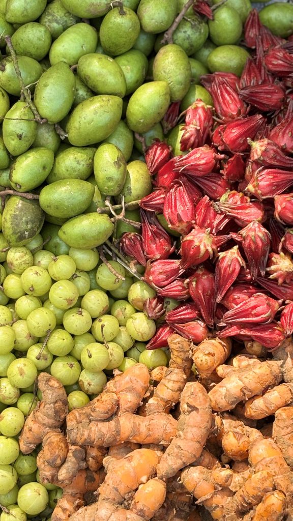 A spread of yummy herbs and spices, including turmeric. Nourishing your Ayurvedic dosha, and take the dosha quiz!